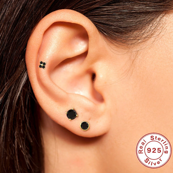 Basic Stacked Threepiece Set Of Sterling Silver Earrings With Stars And Love Shapes Electroplated
