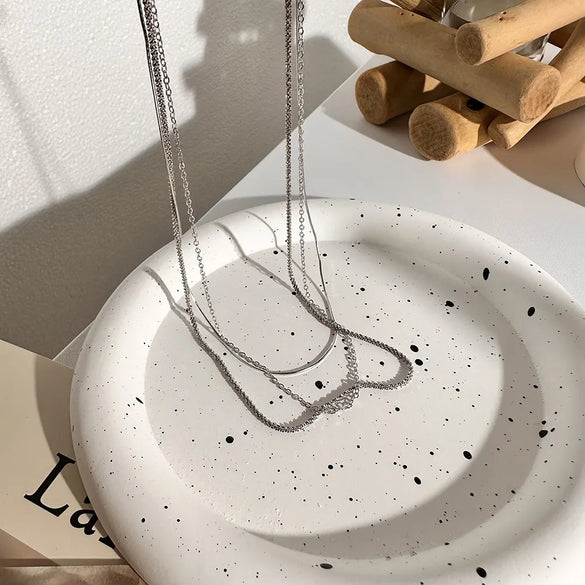 Basic Waves Sterling Silver White Gold Plated Three Layer Necklace In Bulk