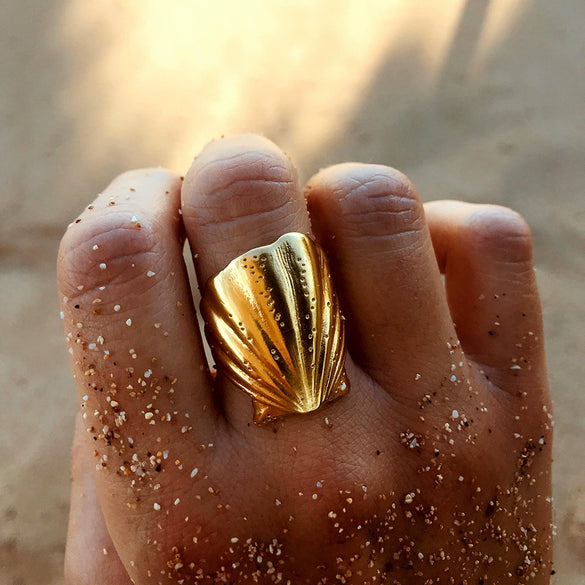 Beach Accessories Shell Ring Stainless Steel Electroplated 18K Gold Geometric Style