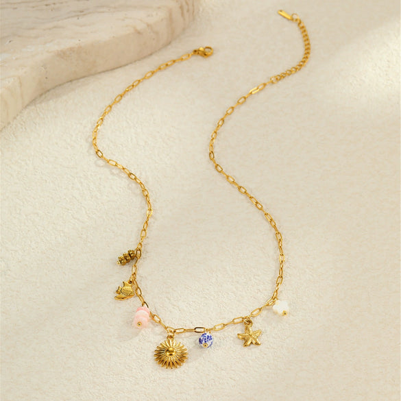 Beach Conch Flower Necklace Stainless Steel 18K Gold Plated Animal Zodiac Geometric Bow Pattern Fashion Ol Style