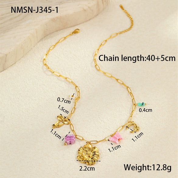 Beach Conch Flower Necklace Stainless Steel 18K Gold Plated Animal Zodiac Geometric Bow Pattern Fashion Ol Style
