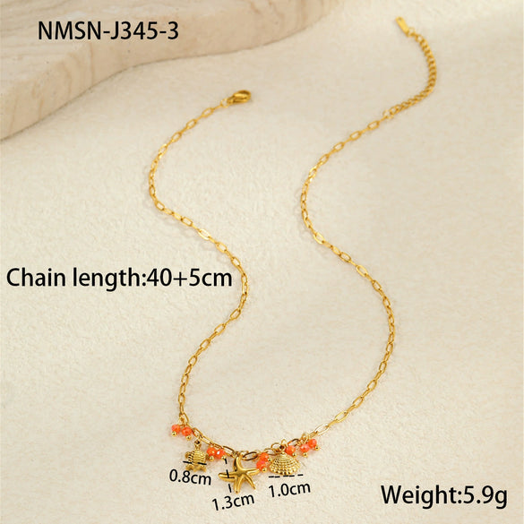 Beach Conch Flower Necklace Stainless Steel 18K Gold Plated Animal Zodiac Geometric Bow Pattern Fashion Ol Style
