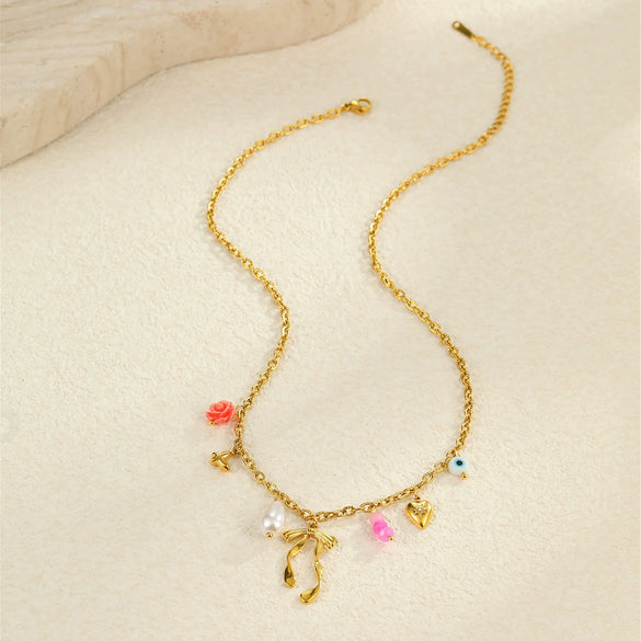 Beach Conch Flower Necklace Stainless Steel 18K Gold Plated Animal Zodiac Geometric Bow Pattern Fashion Ol Style