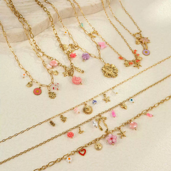 Beach Conch Flower Necklace Stainless Steel 18K Gold Plated Animal Zodiac Geometric Bow Pattern Fashion Ol Style