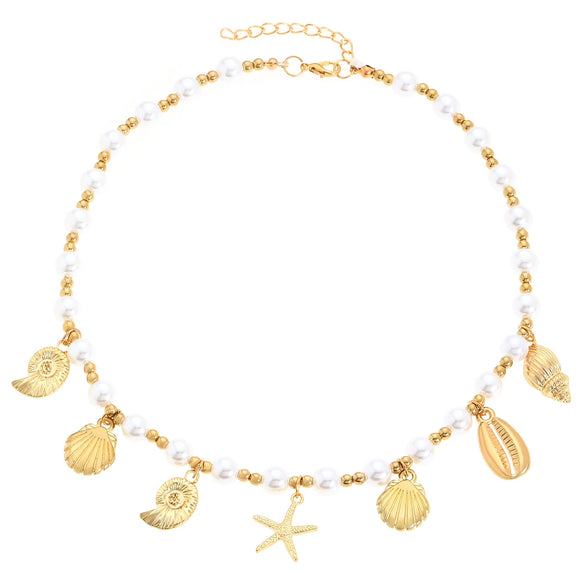 Beach Necklace Pendant Alloy Ccb Electroplating Animal Zodiac Starfish Conch Shell Imitation Pearl Beads For Women
