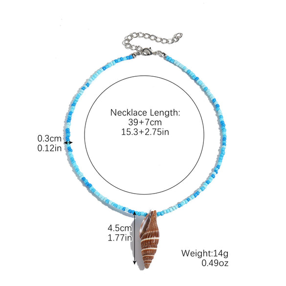 Beach Ocean Style Fishtail Shell Pendant Necklace With Beads Polish Finished Women's Jewelry