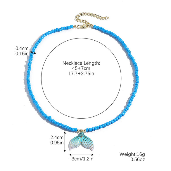 Beach Ocean Style Fishtail Shell Pendant Necklace With Beads Polish Finished Women's Jewelry