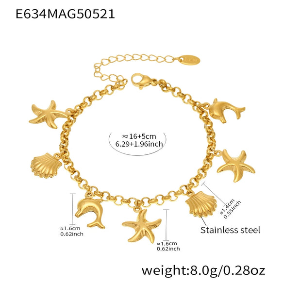 Beach Shell Starfish Diy Bracelet Stainless Steel Geometric Electroplated Jewelry For Women