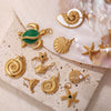 Beach Starfish Conch Pendant Necklace 316L Stainless Steel 18K Gold Plated Eight Eyes Pattern