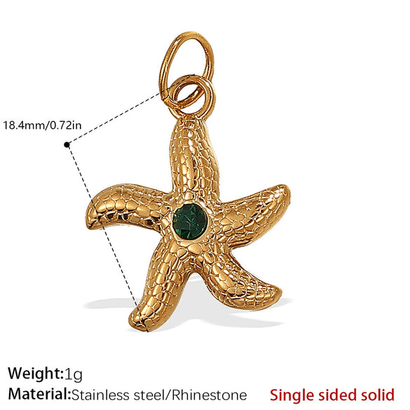 Beach Starfish Conch Pendant Necklace 316L Stainless Steel 18K Gold Plated Eight Eyes Pattern