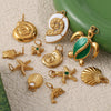 Beach Starfish Conch Pendant Necklace 316L Stainless Steel 18K Gold Plated Eight Eyes Pattern