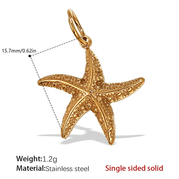 Beach Starfish Conch Pendant Necklace 316L Stainless Steel 18K Gold Plated Eight Eyes Pattern