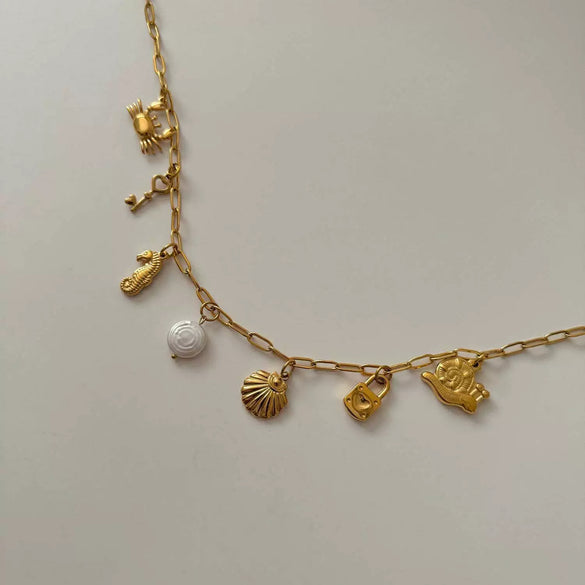 Beach Starfish Conch Pendant Shell Necklace Stainless Steel 18K Gold Plated Electroplated Natural Style Ochain