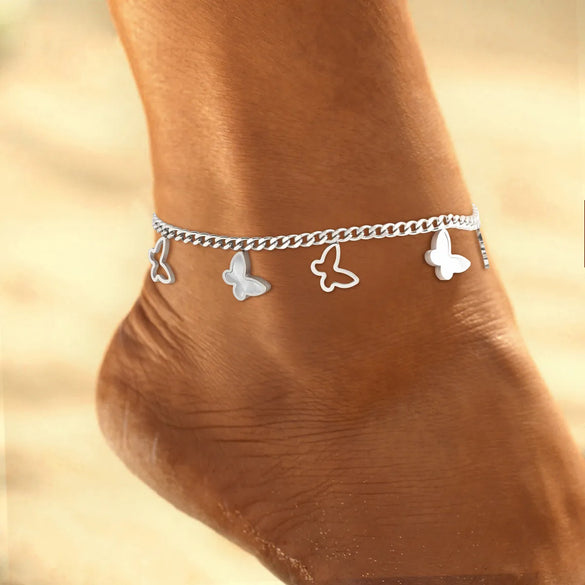 Beach Streetwear Butterfly 304 Stainless Steel Hollow Out Inlay Shell 18K Gold Plated Women'S Anklet