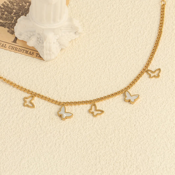 Beach Streetwear Butterfly 304 Stainless Steel Hollow Out Inlay Shell 18K Gold Plated Women'S Anklet