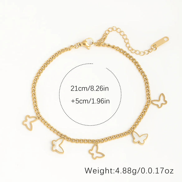 Beach Streetwear Butterfly 304 Stainless Steel Hollow Out Inlay Shell 18K Gold Plated Women'S Anklet