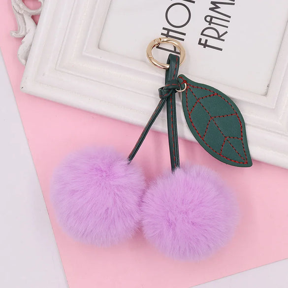 Beach Sweet Cherry Imitate Rex Rabbit Fur Alloy Women'S Keychain