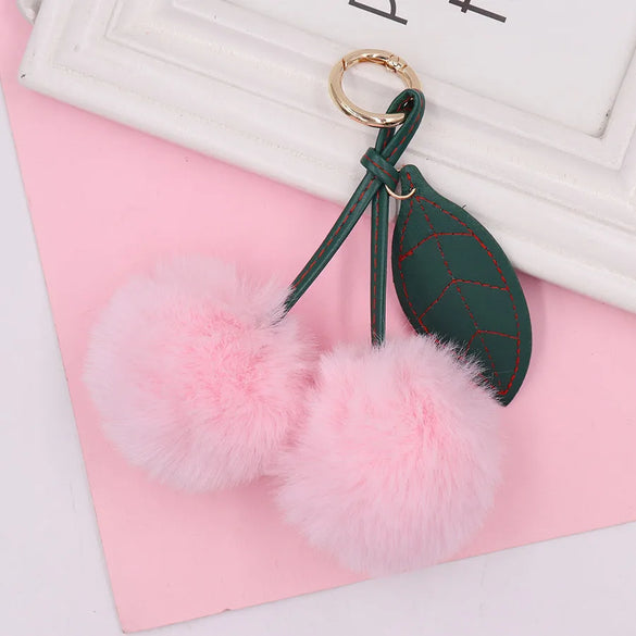 Beach Sweet Cherry Imitate Rex Rabbit Fur Alloy Women'S Keychain