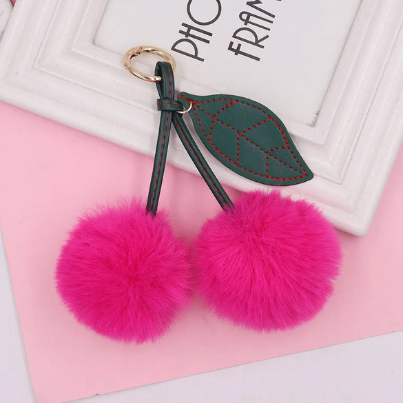 Beach Sweet Cherry Imitate Rex Rabbit Fur Alloy Women'S Keychain