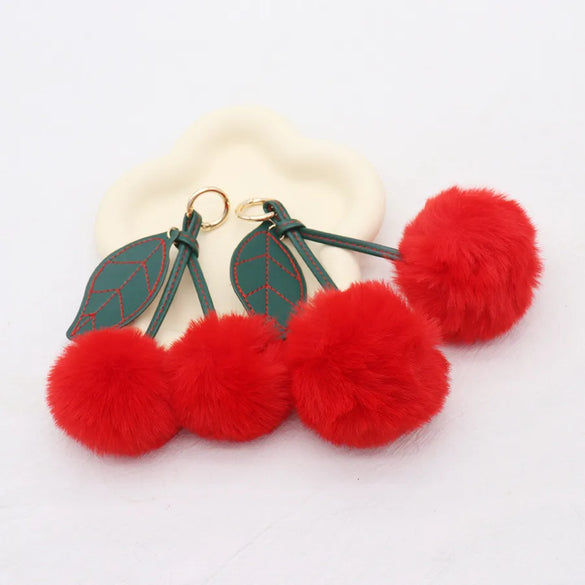 Beach Sweet Cherry Imitate Rex Rabbit Fur Alloy Women'S Keychain