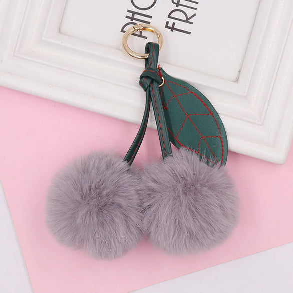 Beach Sweet Cherry Imitate Rex Rabbit Fur Alloy Women'S Keychain