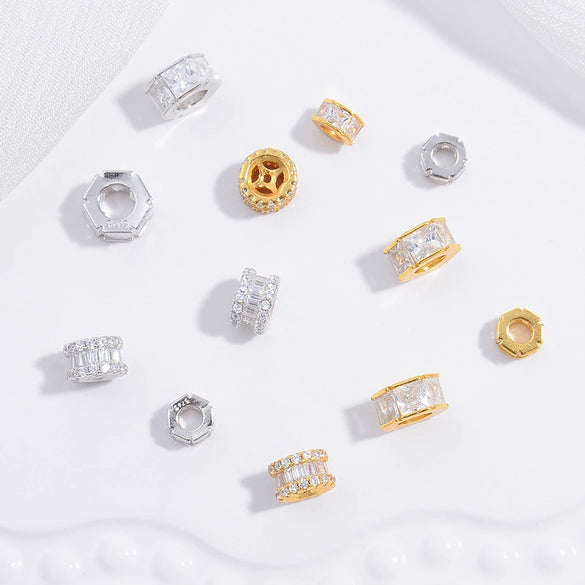 Bead Accessories Silver Handmade Gear Pattern Round Beads Zirconia