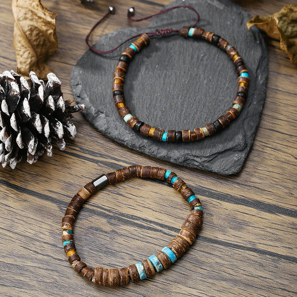 Bead Bracelet Wooden Pine Stone Geometric Handmade Bohemian Style Unisex