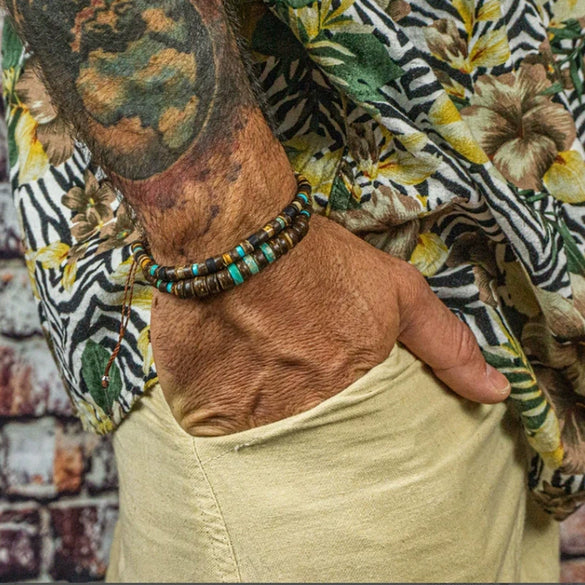Bead Bracelet Wooden Pine Stone Geometric Handmade Bohemian Style Unisex