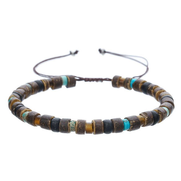 Bead Bracelet Wooden Pine Stone Geometric Handmade Bohemian Style Unisex