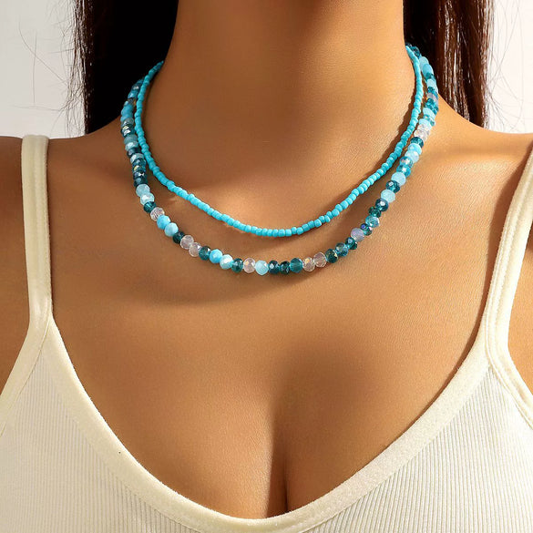 Bead Necklace Artificial Crystal Geometric Simple Light Luxury Electroplating Women's