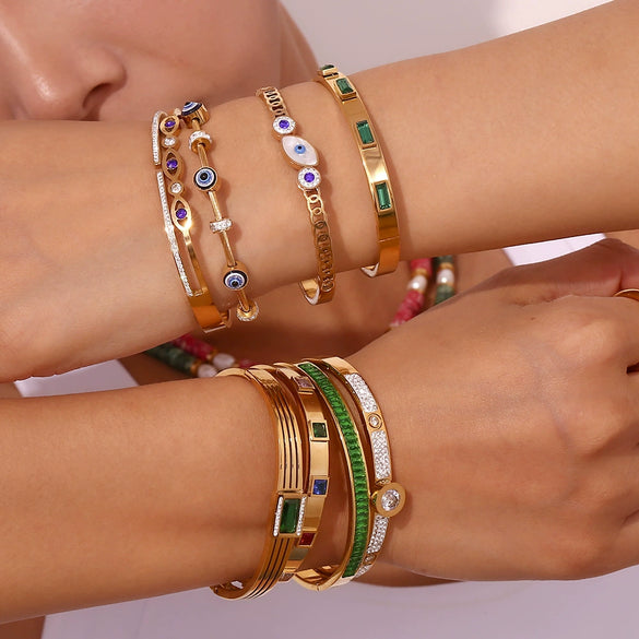 Bead String Bracelet Stainless Steel Geometric 18K Gold Plated Electroplated For Women