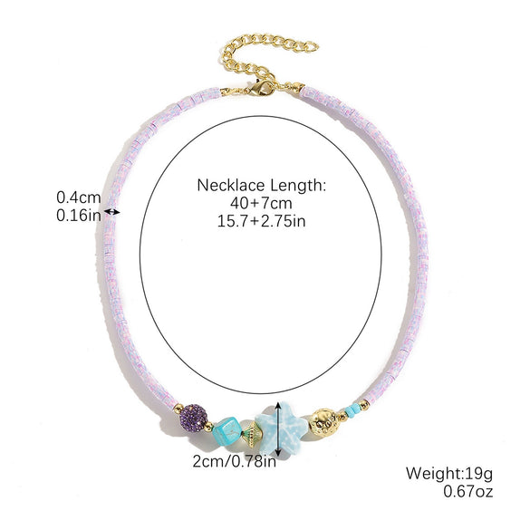 Beaded Bohemian Women's Necklace With Artificial Crystal Ceramic Pendant Electroplated Ball Chain Constellation Heart Flower Drop Shape Geometric Design