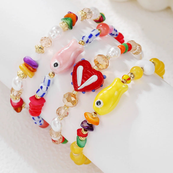 Beaded Bracelet Ceramic Imitation Pearl Crystal Geometric Handmade Jewelry