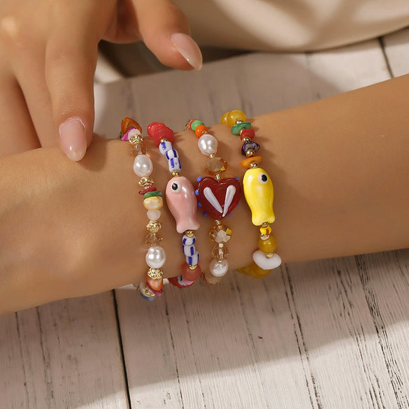 Beaded Bracelet Ceramic Imitation Pearl Crystal Geometric Handmade Jewelry