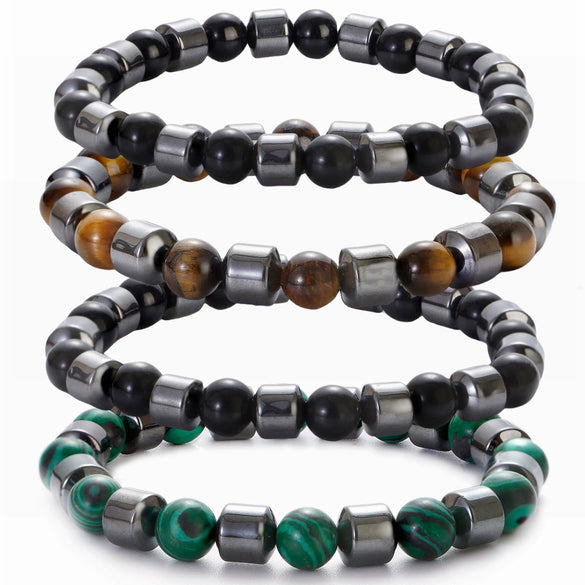 Beaded Bracelet Malachite Black Gallstone Tiger Eye Stone Volcanic Stone Handmade Fashion Geometric Unisex