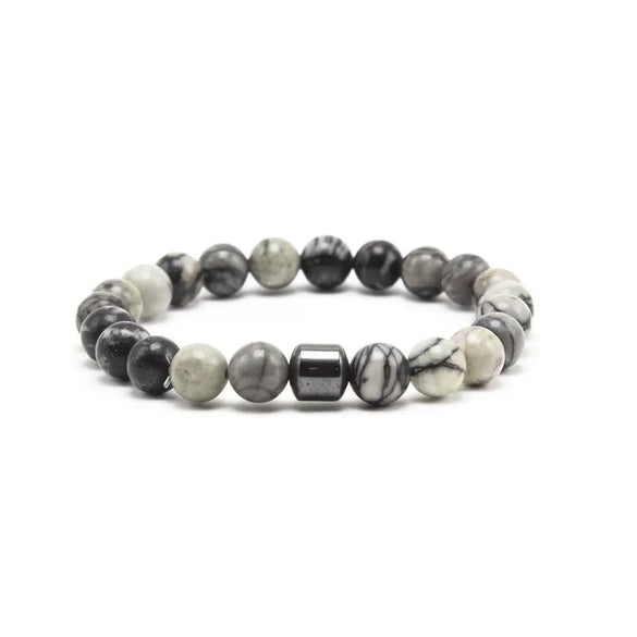 Beaded Bracelet Malachite Black Gallstone Tiger Eye Stone Volcanic Stone Handmade Fashion Geometric Unisex