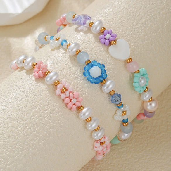 Beaded Bracelet Rice Beads Imitation Pearl Glass Geometric Retro Handmade Style For Men