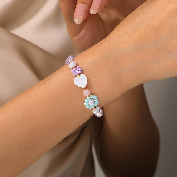 Beaded Bracelet Rice Beads Imitation Pearl Glass Geometric Retro Handmade Style For Men
