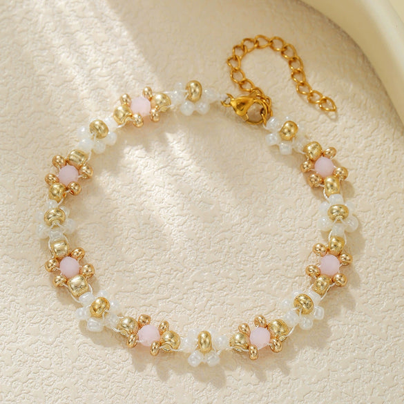 Beaded Bracelet Rice Beads Imitation Pearl Glass Geometric Retro Handmade Style For Men