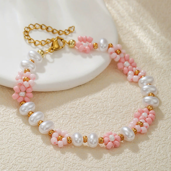 Beaded Bracelet Rice Beads Imitation Pearl Glass Geometric Retro Handmade Style For Men
