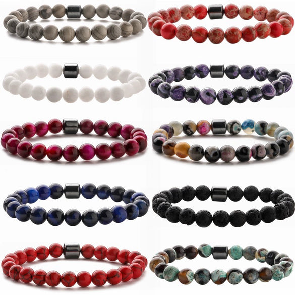 Beaded Bracelet White Turquoise Black Gallstone Tiger Eye Stone Volcanic Stone Handmade Fashion Geometric Unisex