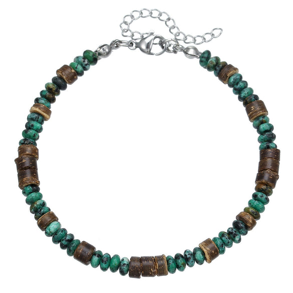 Beaded Bracelet Wooden Beads Stone Stainless Steel Geometric Handmade Unisex