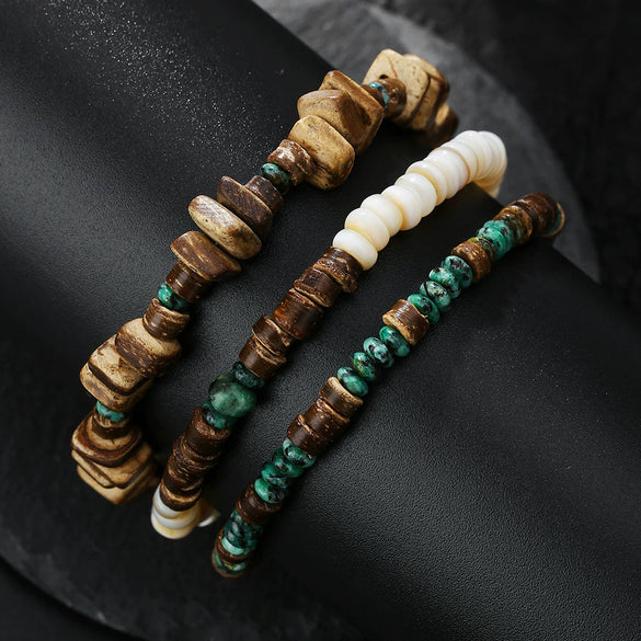 Beaded Bracelet Wooden Beads Stone Stainless Steel Geometric Handmade Unisex