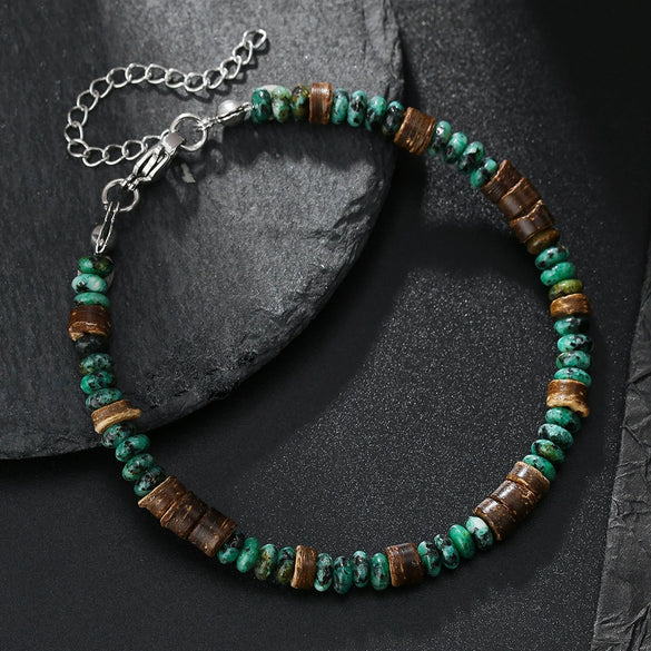 Beaded Bracelet Wooden Beads Stone Stainless Steel Geometric Handmade Unisex