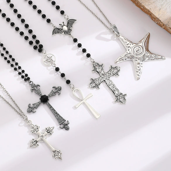 Beaded Clavicle Chain Necklace Alloy Material Dark Gothic Style Multilayered Abi Tassel Pearl Electroplated