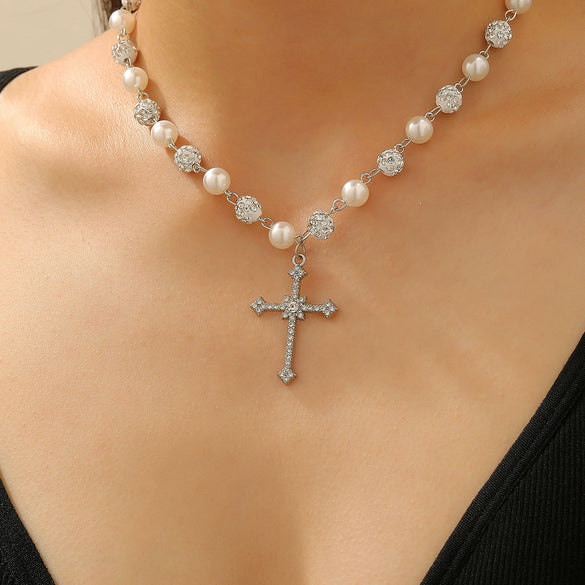 Beaded Clavicle Chain Necklace Alloy Material Dark Gothic Style Multilayered Abi Tassel Pearl Electroplated