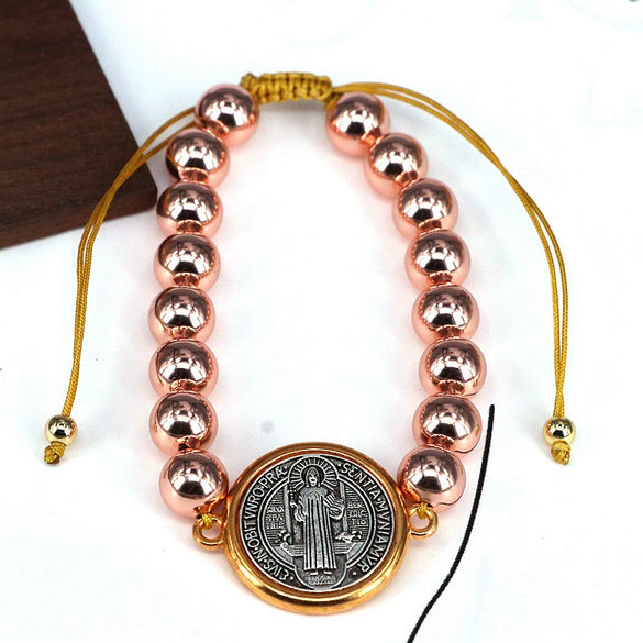 Beaded Copper Gold Plated Geometric Handwoven Adjustable Women's Bracelet Jewelry