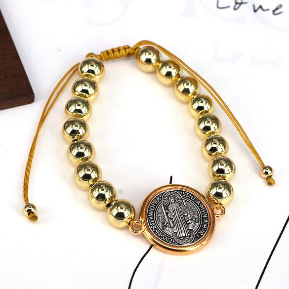 Beaded Copper Gold Plated Geometric Handwoven Adjustable Women's Bracelet Jewelry