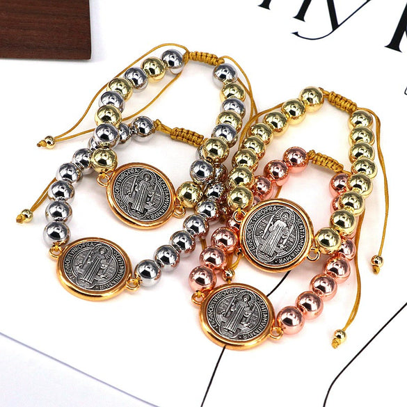 Beaded Copper Gold Plated Geometric Handwoven Adjustable Women's Bracelet Jewelry