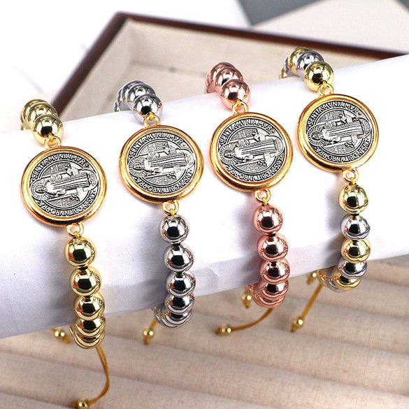 Beaded Copper Gold Plated Geometric Handwoven Adjustable Women's Bracelet Jewelry